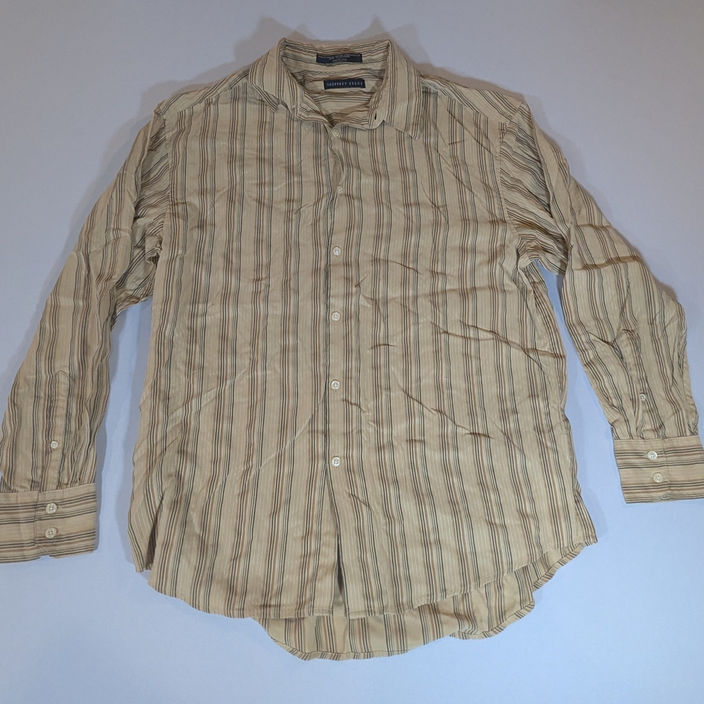 Geoffrey Beene Beige Striped Casual Shirt